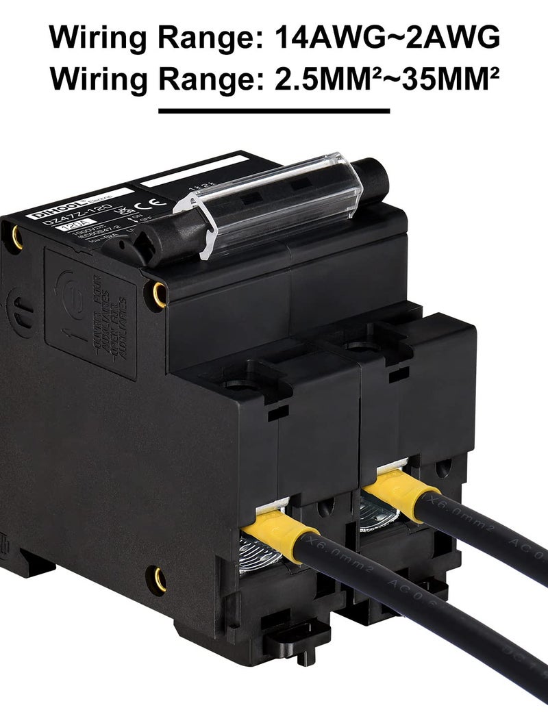 DIHOOL DC Circuit Breaker 120 Amp Solar Disconnect Switch 2P 1000V for PV, UPS, RV Battery,DIN Rail Mount - Image 4